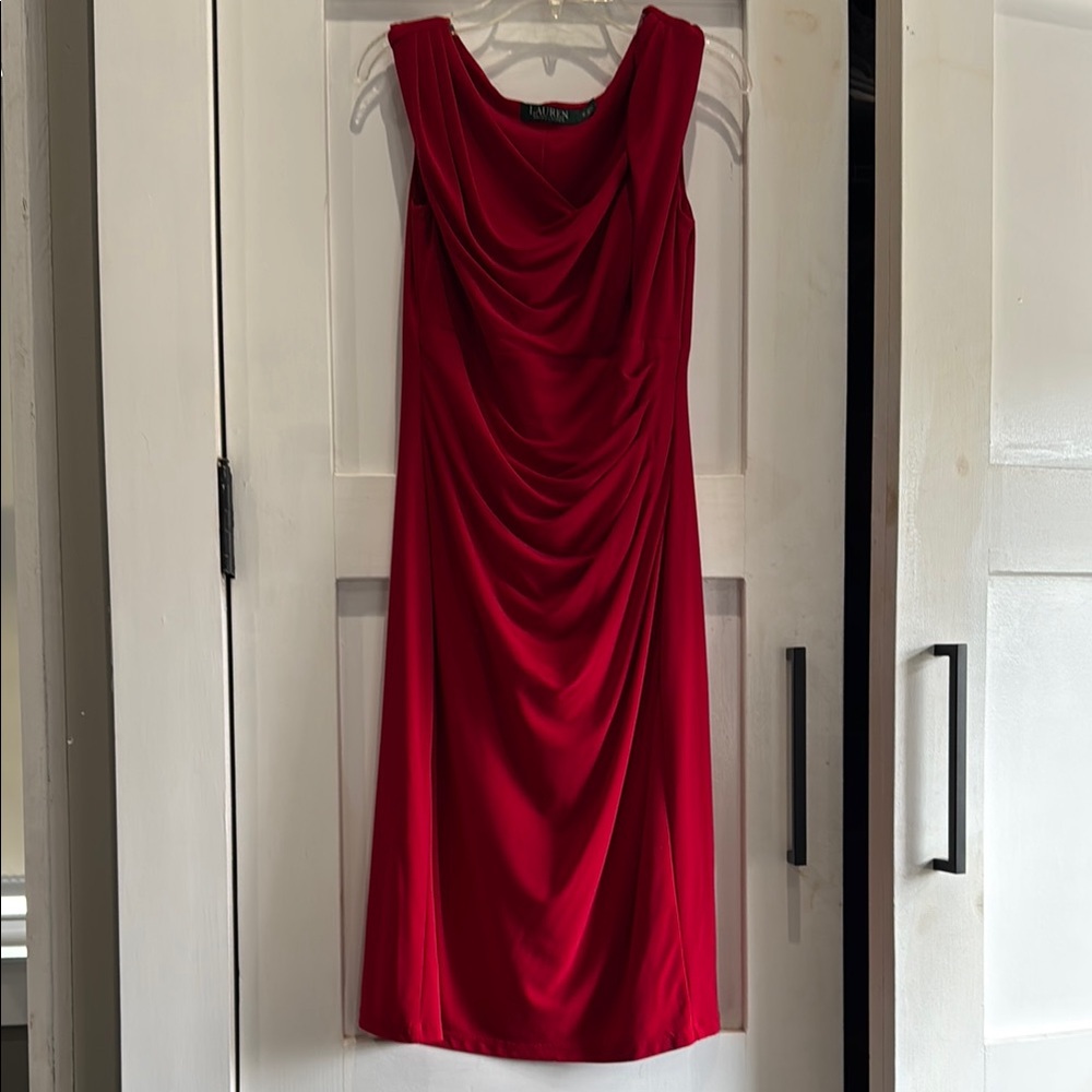 Ralph Lauren Red Sheath Midi Dress with Scoop Neck